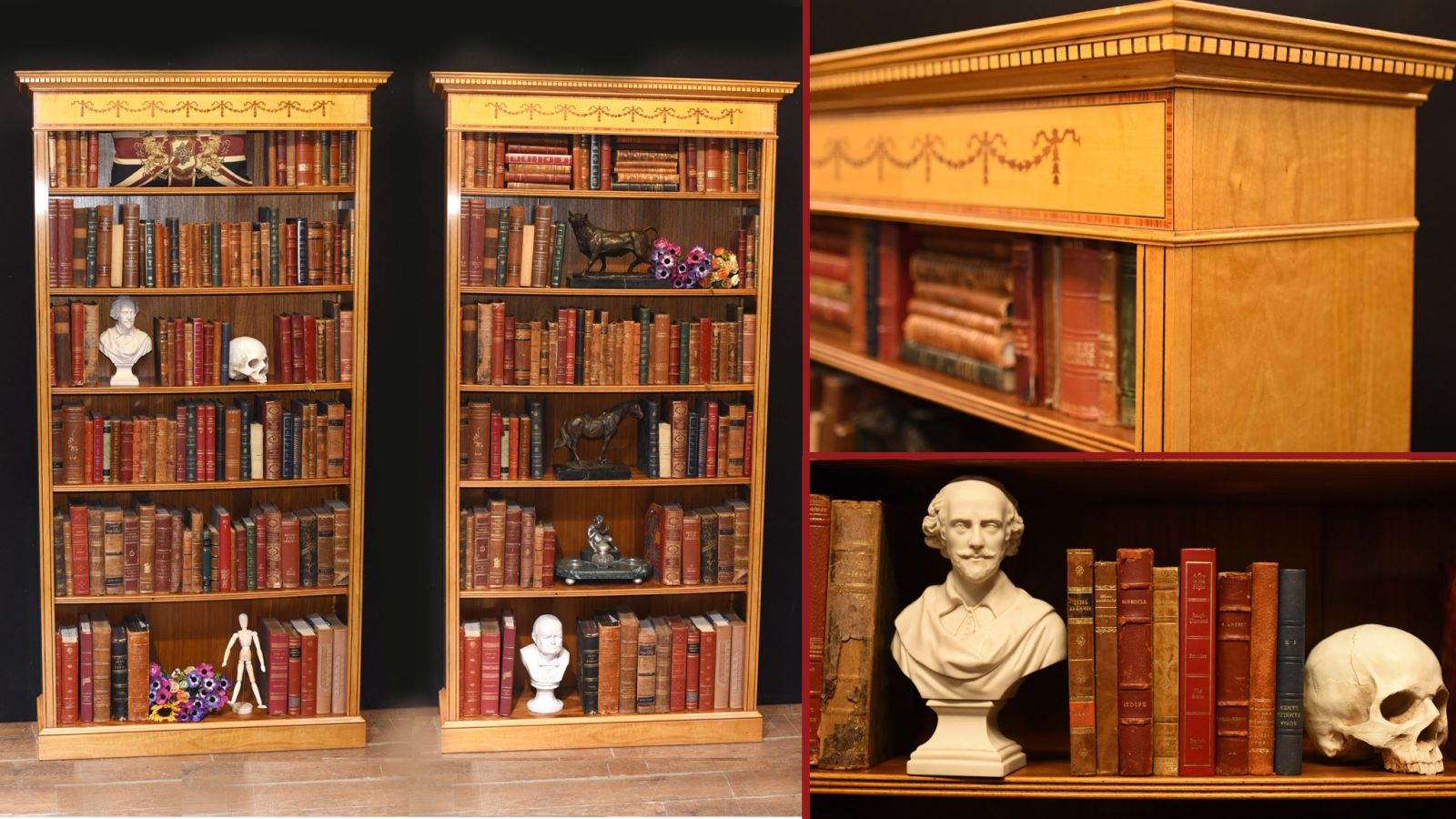 Pair Regency bookcases open front in satinwood