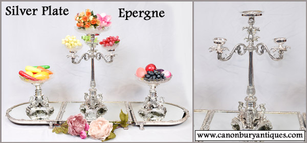Fruit and nuts in the silver plate epergne