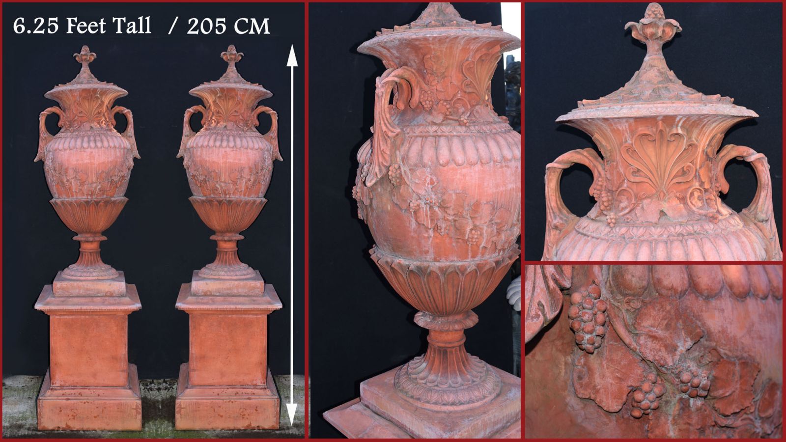 Pair Large English Terracotta Garden Urns Architectural Antiques