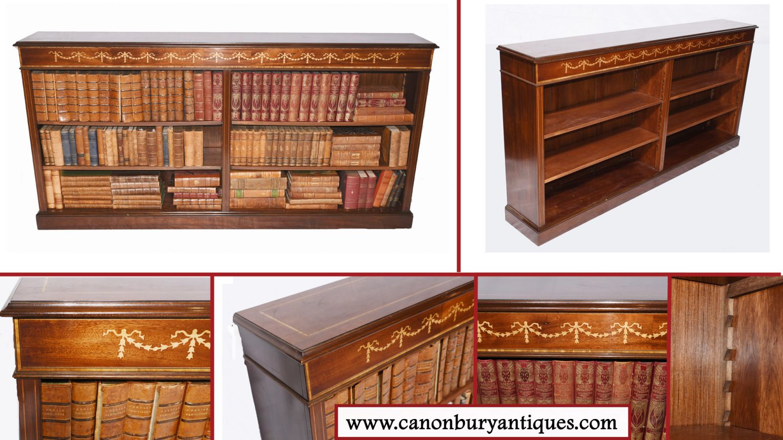 Wide double fronted Victorian open bookcase