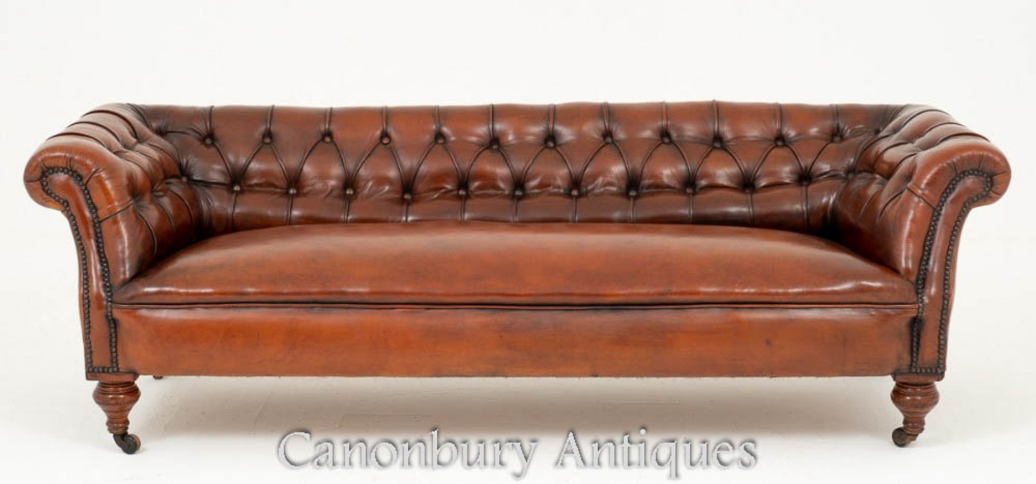 Victorian Chesterfield Sofa Antique Deep Button Leather Couch
