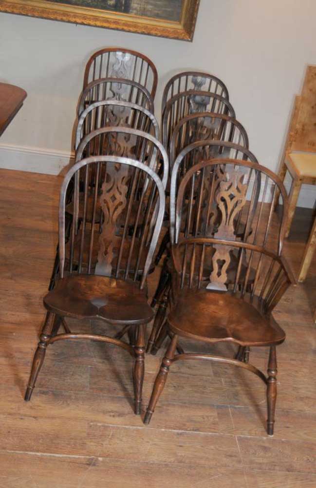 10 Antique Windsor Kitchen Dining Chairs Set