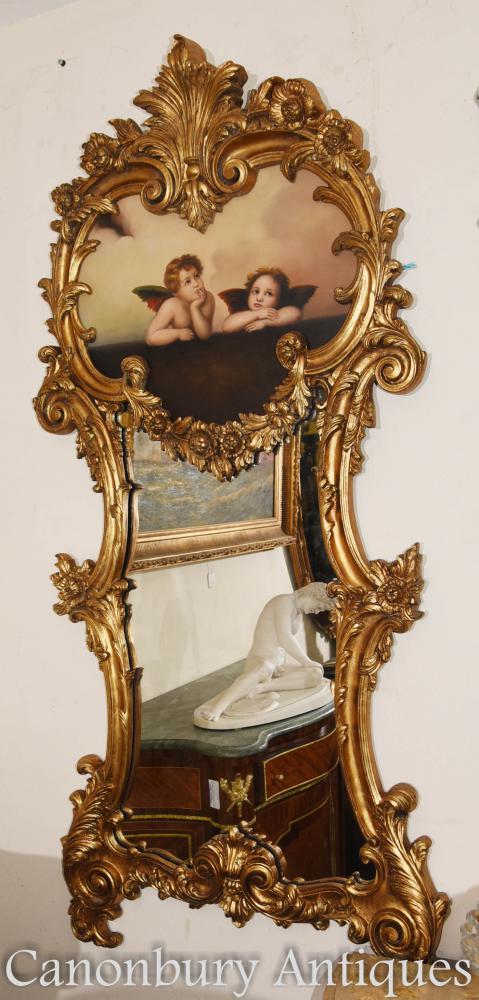 French Rococo Cherub Cupid Gilt Pier Mirror Glass Mirrors