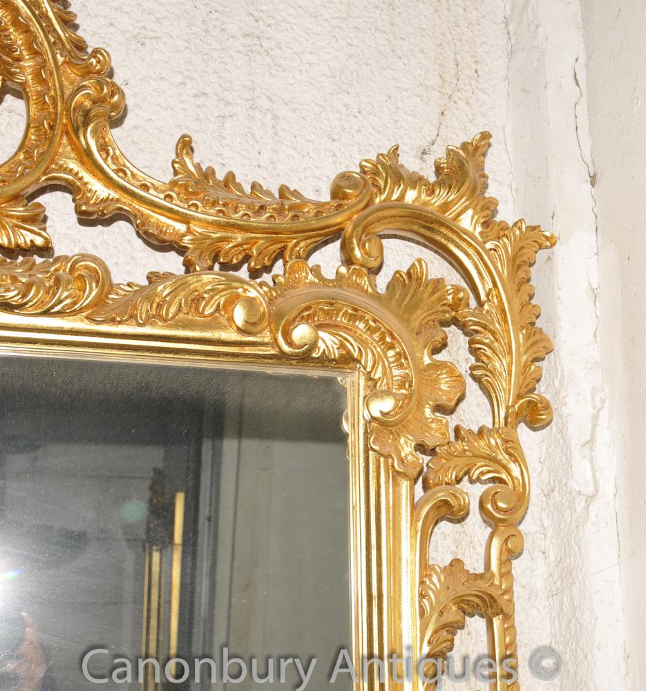 Large Chippendale Rococo Gilt Pier Mirror Glass Mirrors