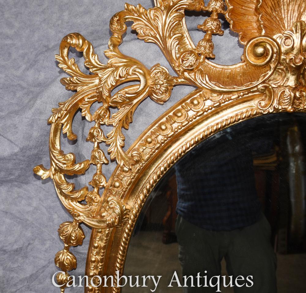 Large French Louis XVI Rococo Oval Mirror Gilt Frame