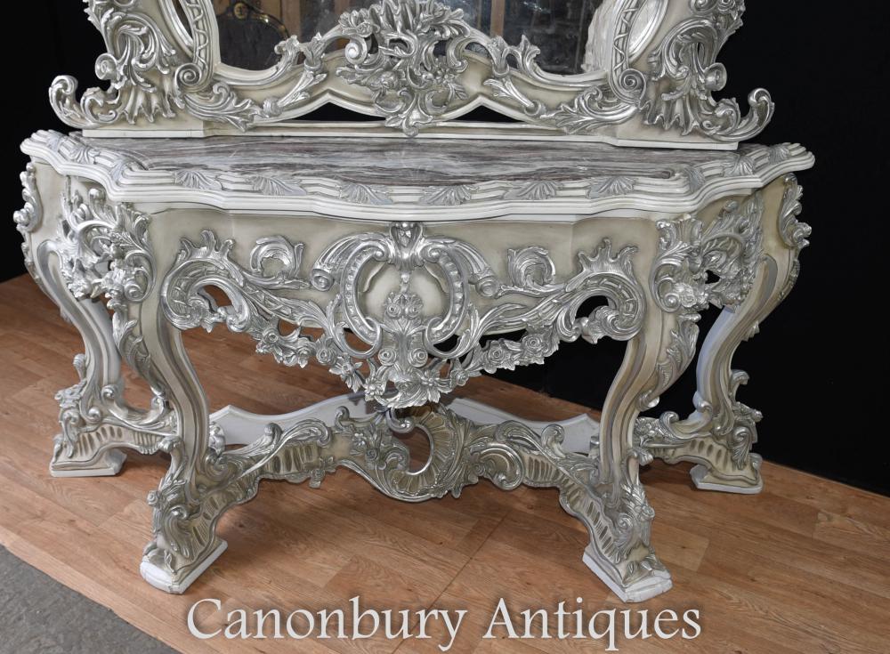 Painted Italian Rococo Silver Gilt Console Table and Mirror Set  eBay