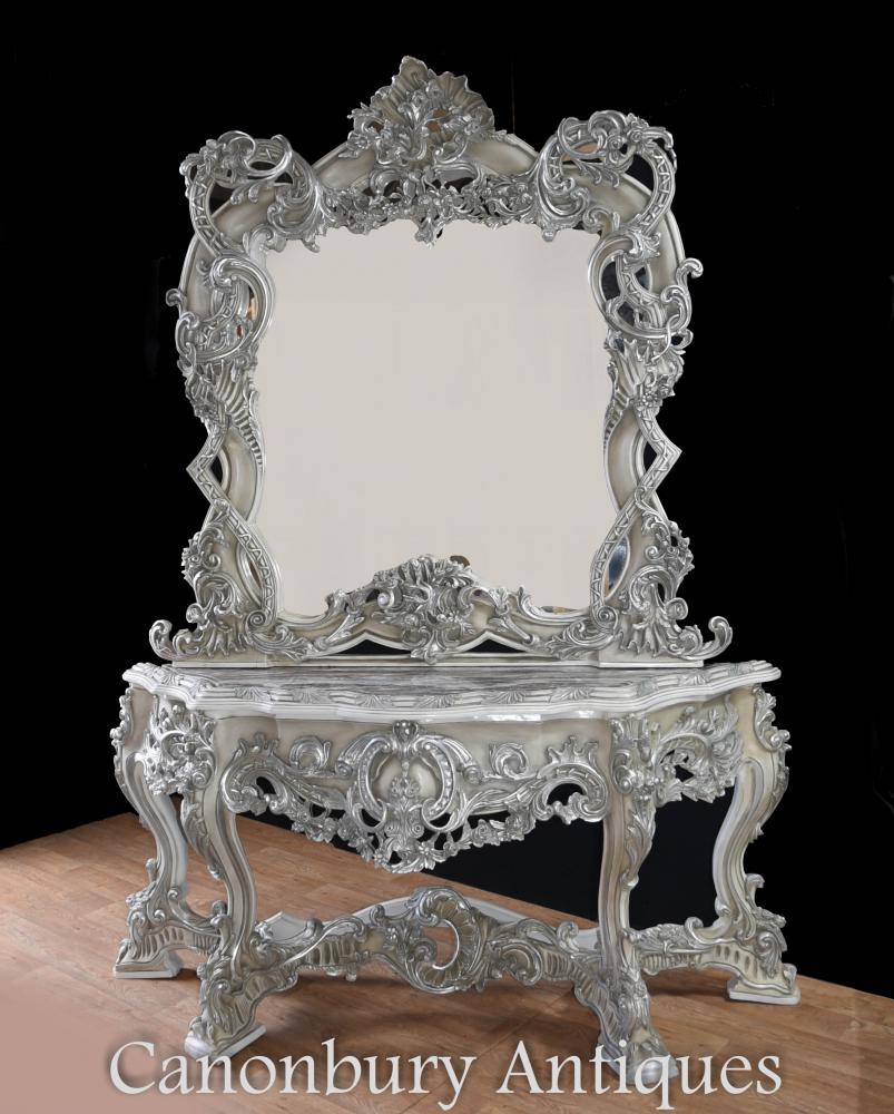 Painted Italian Rococo Silver Gilt Console Table and Mirror Set  eBay