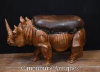 Hand Carved Rhino Foot Stool Ottoman Rhinoceros Interiors