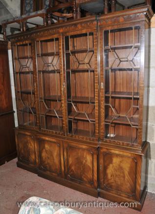 Victorian Breakfront Bookcase Shelf Unit Display Cabinet Mahogany Bookcases