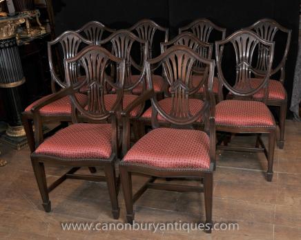 Set Mahogany Hepplewhite Dining Chairs  - 10 Diners Arm Chair