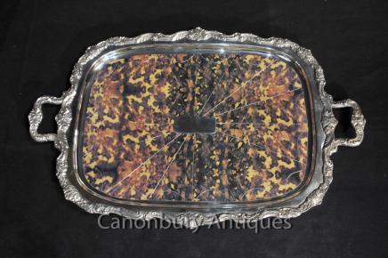 Victorian Silver Plate Tray Gadroon Butlers Platter Tort