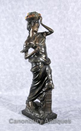 Italian Bronze Maiden Fruit Seller Figurine Statue Classical