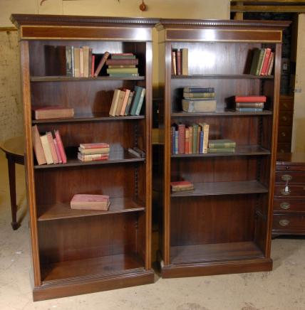 Pair Regency Open Front Bookcases Mahogany Bookcase Shelf 