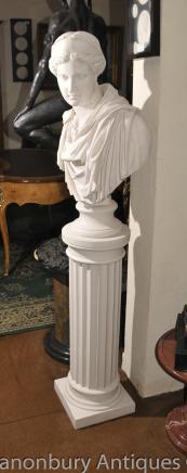 Classic Italian Marble Doric Column Pedestal Stand Table