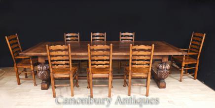 Oak Refectory Dining Table and Ladderback Farmhouse Kichen Set