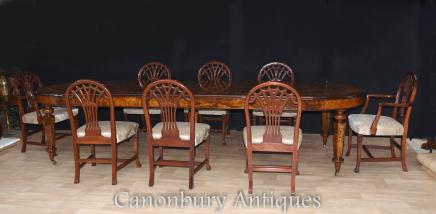 Walnut Victorian Dining Table Set with Hepplewhite Chairs