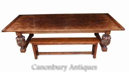 Large Refectory Table and Bench Farmhouse Kitchen Dining Set