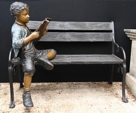 Bronze Garden Bench Boy Statue Seat