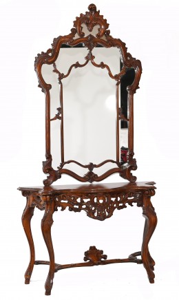 Italian Console Table Mirror Set Carved 1920
