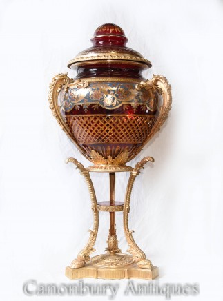 Single French Glass Centrepiece Lidded Urn - Louis XVI Vase Ormolu