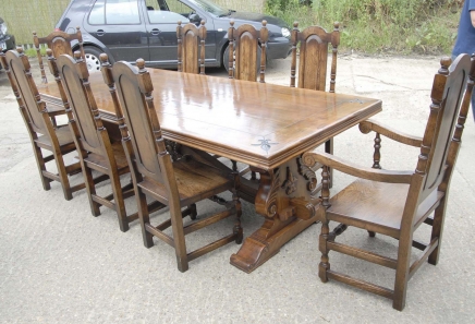 French Refectory Table and William Mary Chairs Dining Set