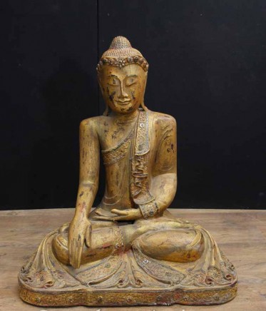Antique Carved Nepalese Buddha Statue Buddhist Art Meditation Pose Abhaya Mudra