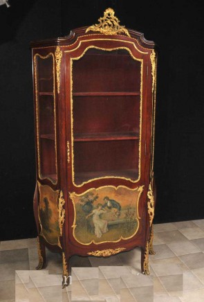 Antique Vitrine Display Cabinet - French Bijouterie Vernis Martin Paintings Kauffman