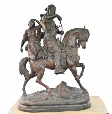 Arab On Horseback Bronze Statue by Barye Signed Antique