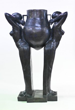Art Deco Bronze Biba Figurine Jardinere Planter Statue
