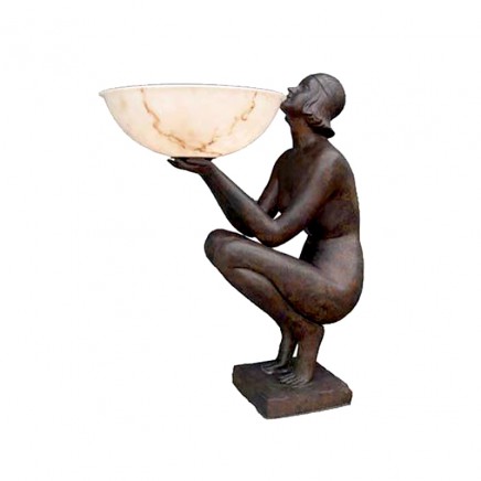 Art Deco Bronze Biba Statue Semi Nude Female Figurine Roaring Twenties