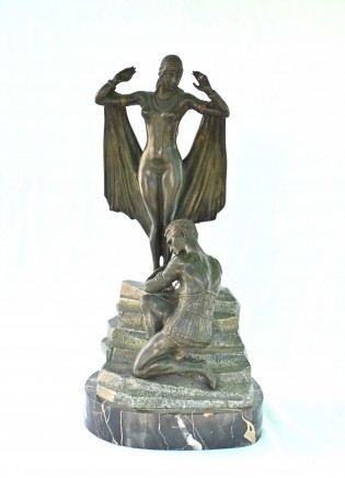 Art Deco Bronze Statue Llda and Slave Bondage Figurine