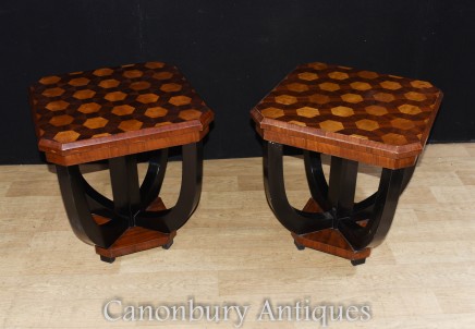 Art Deco Side Tables - Concentric Modernist Inlay