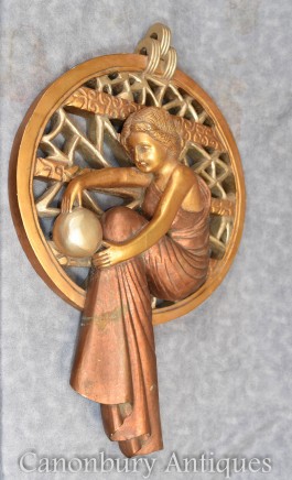 Art Deco Wood Carved Plaque - Female Figurine Wall Hanging