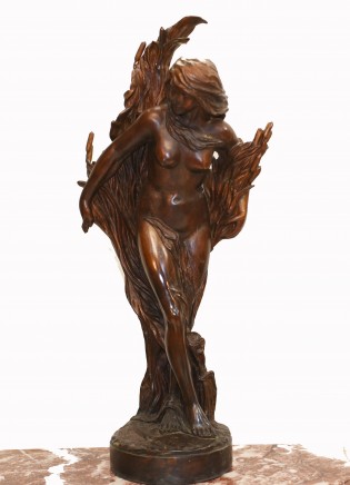 Art Nouveau Bronze Figurine Naked Nude Female Statue