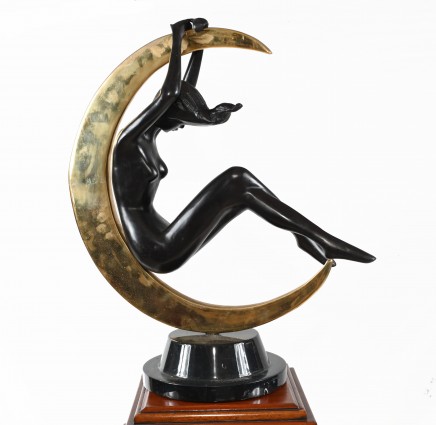 Art Nouveau Bronze Nude Female Moon Figurine