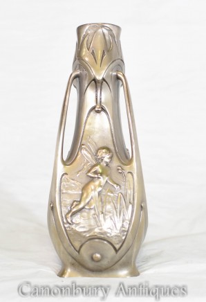 Art Nouveau Bronze Urn - Winged Fairey Signed Garnier