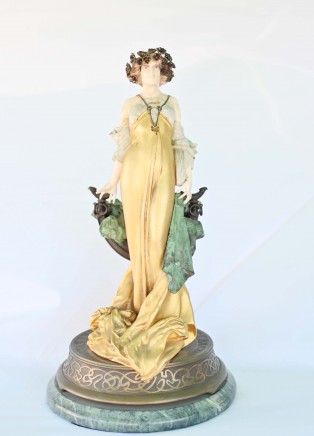 Art Nouveau Flower Girl Statue by Max Turner Signed