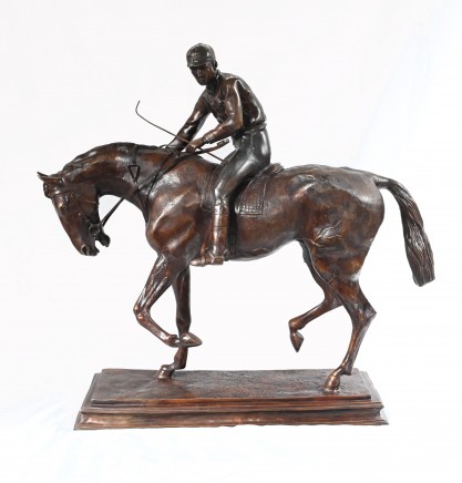 Big French Bronze Horse and Jockey Statue by Mene