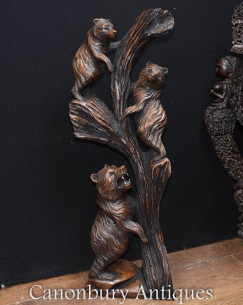 Black Forest Bear Family Hand Carved Sculpture