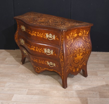 Bombe Commode Chest Drawers Dutch Marquery  Inlay Cabinet