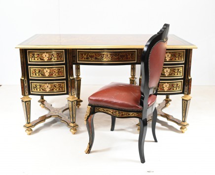 Boulle Desk Bureau Plat French Inaly Writing Table and Chair Set