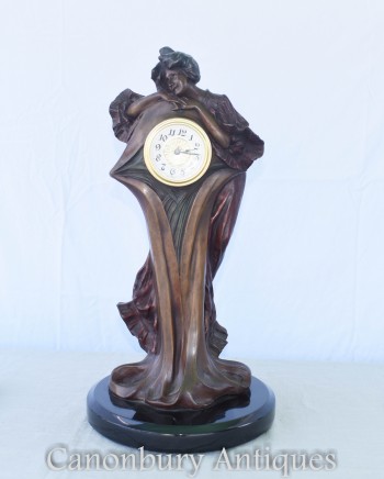 Bronze Art Deco Clock - French Female Figurine
