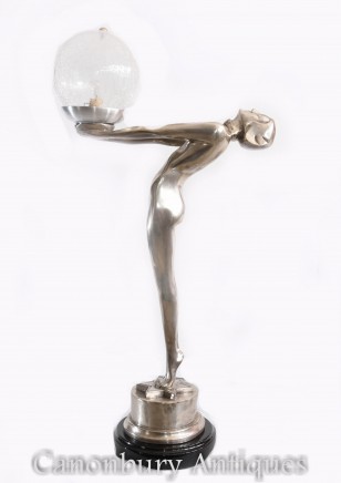 Bronze Art Deco Figurine Biba Lamp Statue Light French Chic