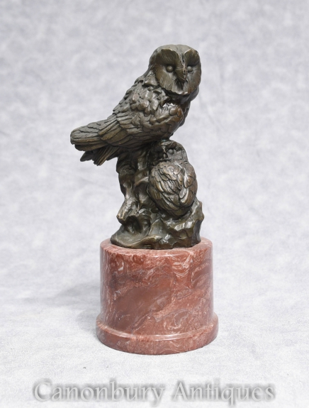 Bronze Barn Owl Statue Owlet Bird Prey Casting