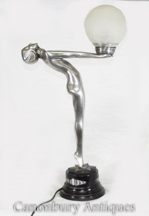 Bronze Biba Lamp - Art Deco Table Light Figurine Statue
