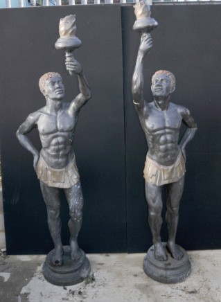 Bronze Blackamoor Statues - XL Italian Figurines Torch Moors Architectural