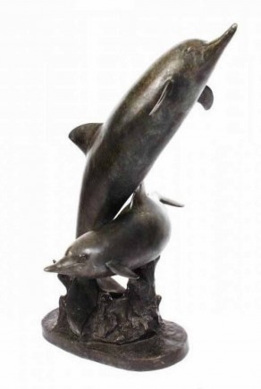 Bronze Dolphin Statue - Pair Dolphins Porpoise