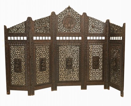 Burmese Antique Screen 5 Panel Carved Room Divider Myanmar 1850