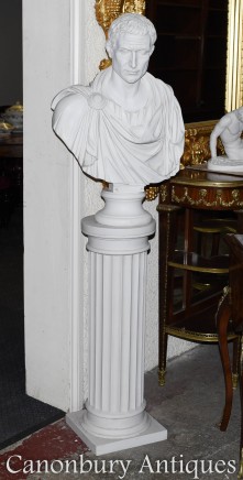 Bust Roman Emperor Julius Caesar on Doric Column Pedestal Support