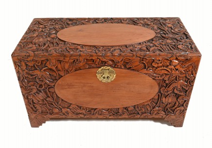 Carved Antique Camphor Chest Chinese Sailors Trunk